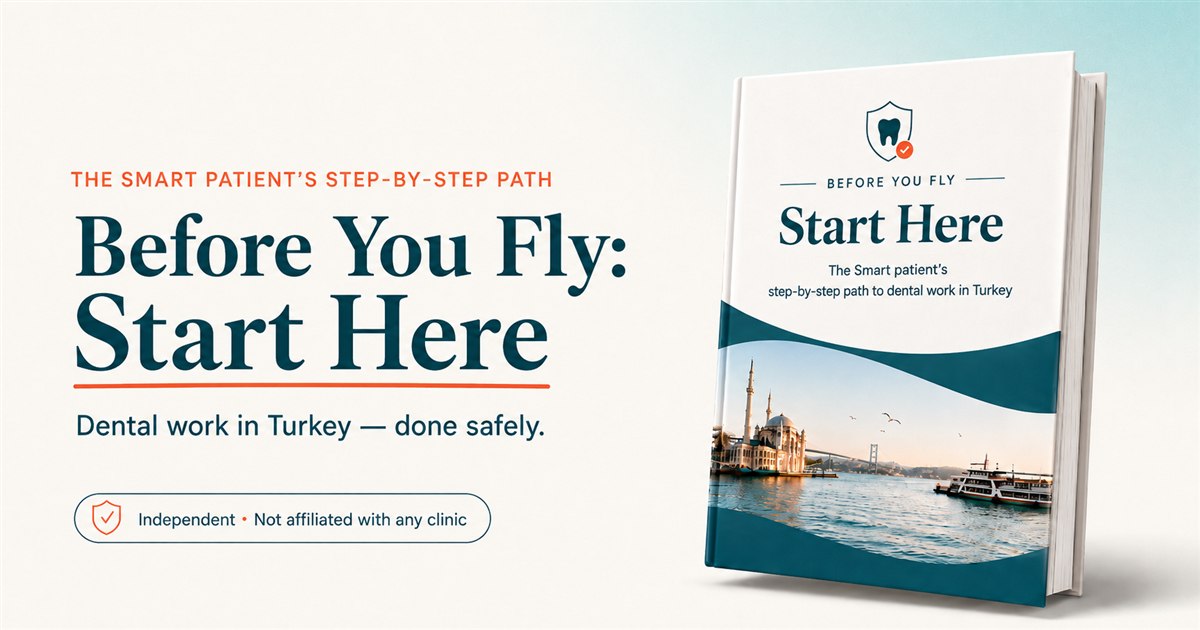 Before You Fly: Start Here ebook cover, the smart patient's step-by-step path to dental work in Turkey.